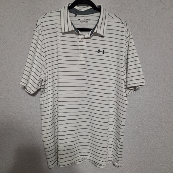 Men’s XL Under Armour Playoff Polo Gray Stripe Performance Golf Shirt - Picture 2 of 6